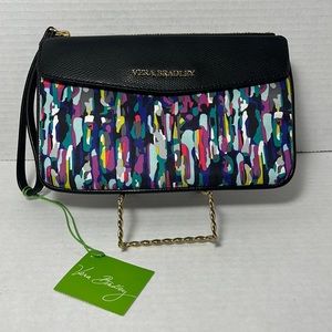 Vera Bradley Envelope Wristlet Watercolor Brushstrokes Leather Trim Clutch NWT